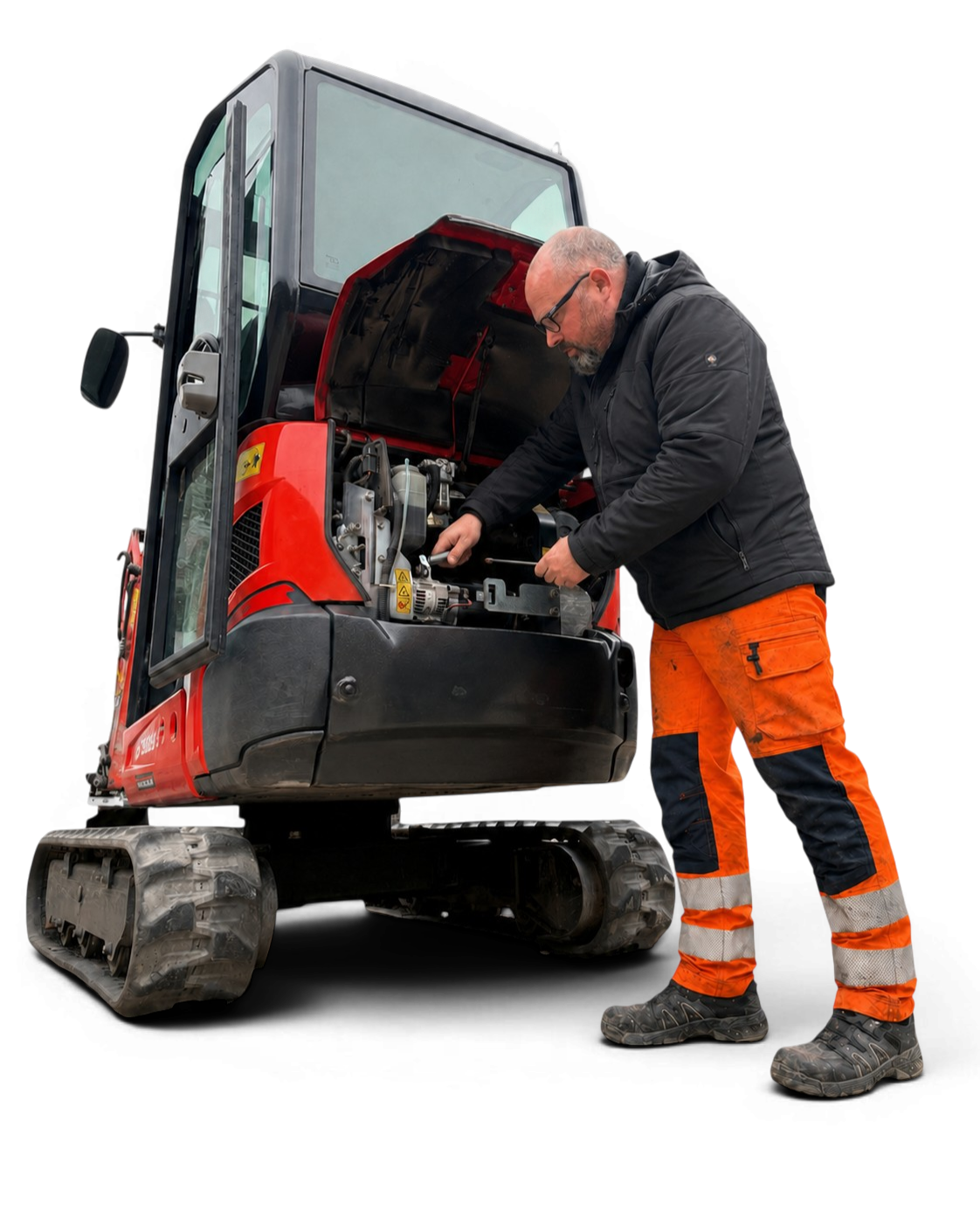 Christian Jensen fra Centrum Gruppen udfører service på en minigraver
